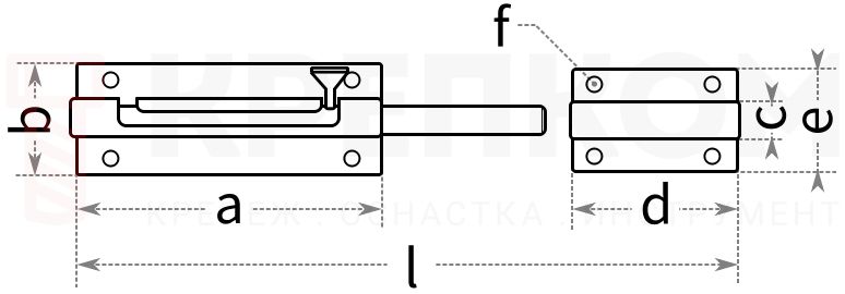 Задвижка дверная - схема, чертеж