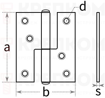 Петля дверная съемная - схема, чертеж