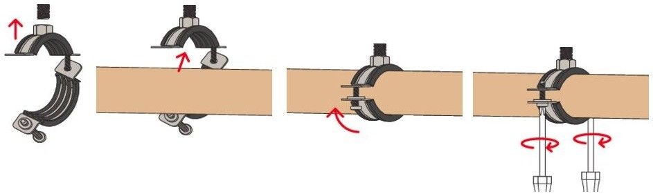 Установка трубного хомута - схема