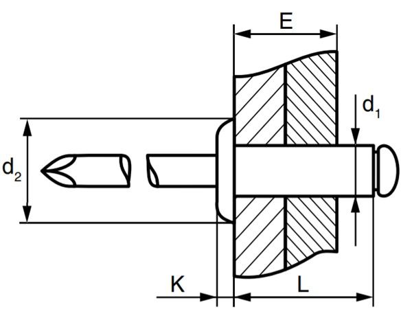 Заклепка вытяжная нерж.сталь/нерж.сталь со стандартным бортиком схема