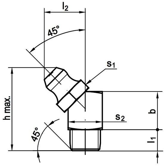 Пресс-масленка DIN 71412 form B угловая 45° - схема