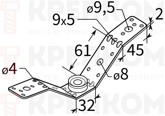 Кронштейн A-образный 2F TERMOCLIP - схема, чертеж