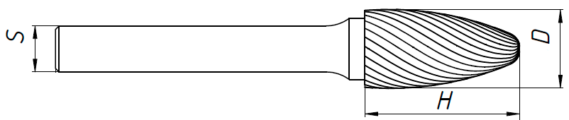 Борфреза твердосплавная тип F (гиперболическая со сферическим окончанием) Messer - схема