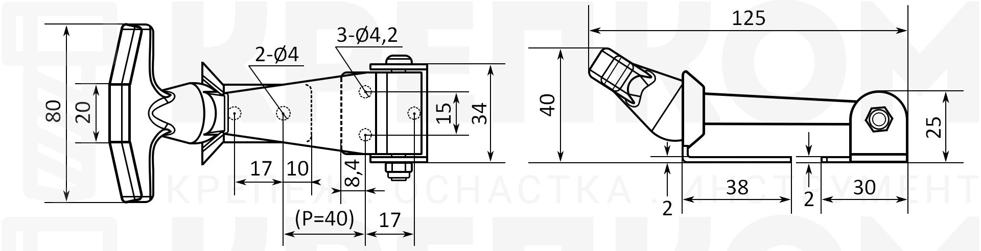 Защелка резиновая B36C схема с размерами