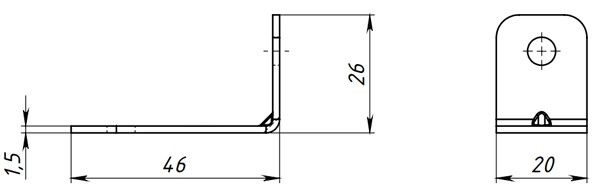 Уголок крепежный усиленный 46х26х20 - схема, чертеж