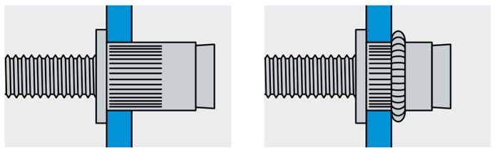 Резьбовая заклепка с винтом и цилиндрическим бортиком - установка