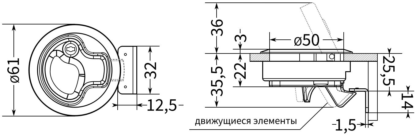 Пластиковый врезной замок арт. N59-3 - размеры, схема