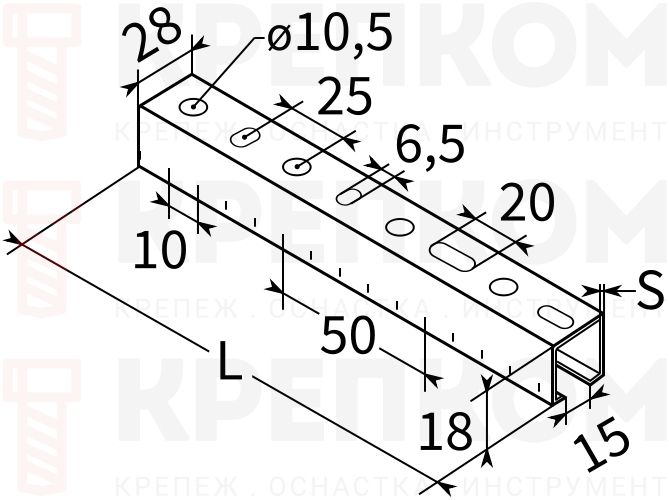 Профиль монтажный С-образный 28х18 мм, тип L TERMOCLIP - схема, чертеж