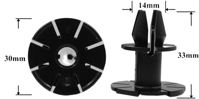 Клипса автомобильная крепежная фигурная AS-1589 - размеры