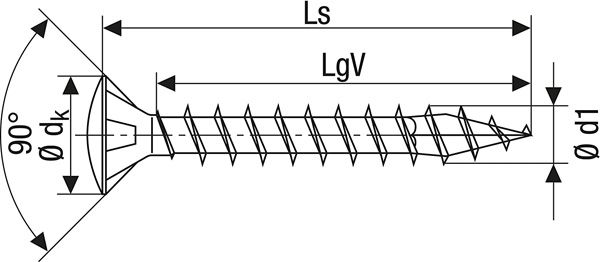 Саморез SPAX с полупотайной (линзовой) головкой из никелированной стали - схема, чертеж