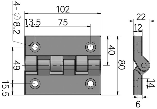 Петля шарнирная 102х80 мм L26 - схема, чертеж