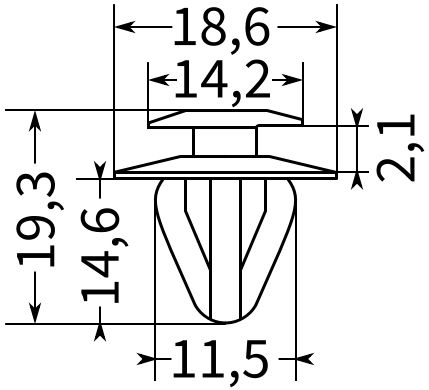 Клипса автомобильная нажимная 0142 - схема, чертеж