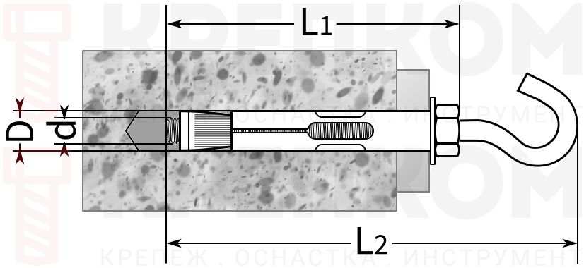 Анкер клиновой с крюком - схема, чертеж