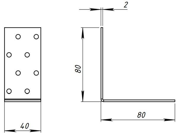 Уголок крепежный соединительный 80х80х40 - схема, черетеж