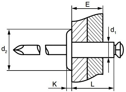 Заклепка вытяжная алюминий/сталь с широким бортиком, лепестковая - схема, чертеж