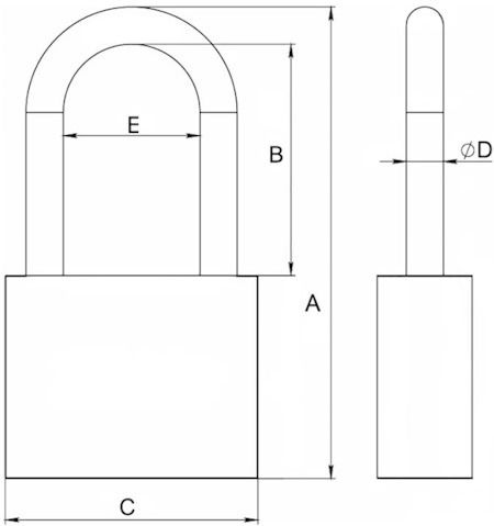 Навесной замок с удлиненной дужкой Apecs - схема