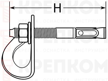 Анкер резьбовой с проушиной Holz AOS схема, чертеж