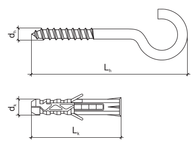 Распорный дюбель с потолочным крюком SX Wkret-met - схема, чертеж