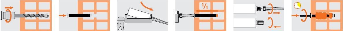 Установка хим анкера PE-SF 420 в кирпич - схема