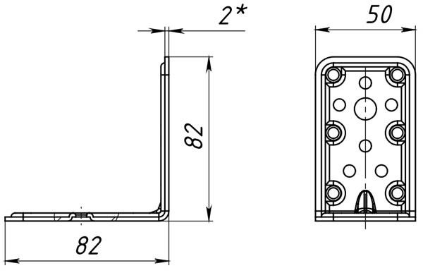 Уголок крепежный 82х82х50 - схема, чертеж