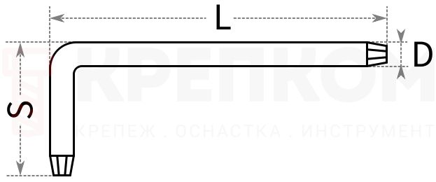 Ключ Г-образный короткий Wiha, шлиц TORX - схема, чертеж