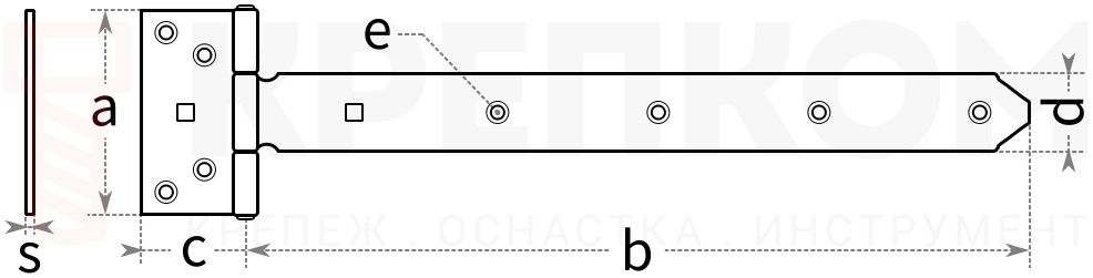 Петля Т-образная для ворот - схема, чертеж