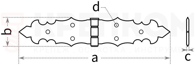 Петля декоративная французская Domax - схема, чертеж