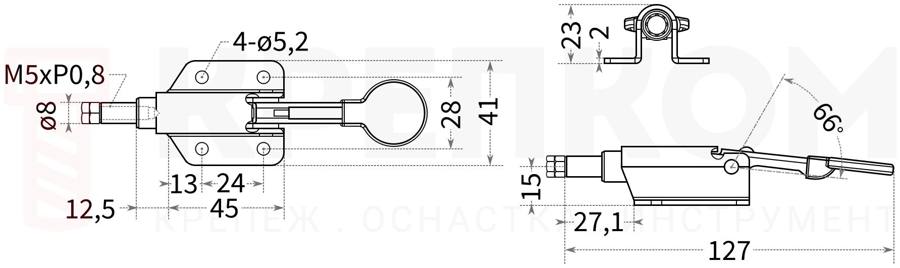 Зажим плунжерный (шатунный) HD-36070 - чертеж, схема с размерами