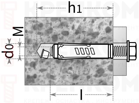 Размеры анкера для высоких нагрузок TA M - чертёж, схема