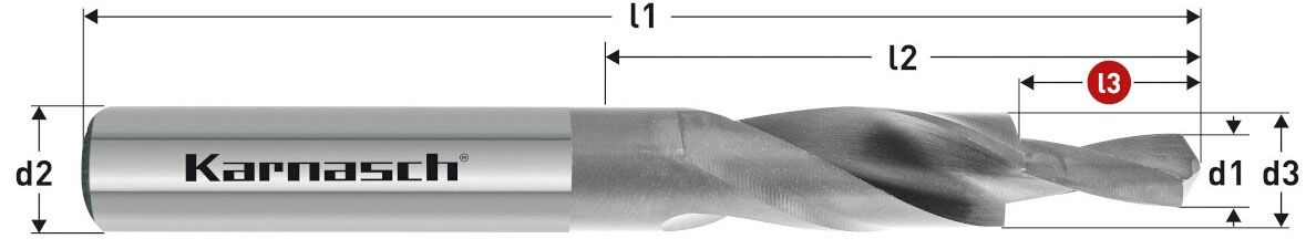 Сверло ступенчатое короткое для сквозных отверстий 6,6-11 мм Karnasch 401050060, сталь HSS-XE - схема