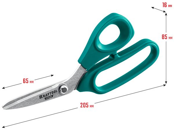 Ножницы технические 205 мм по кевлару и стекловолокну Kevlar Kraftool 23207 - размеры