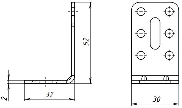 УГОЛОК РЕГУЛИРУЕМЫЙ 32х52х30 - схема, чертеж