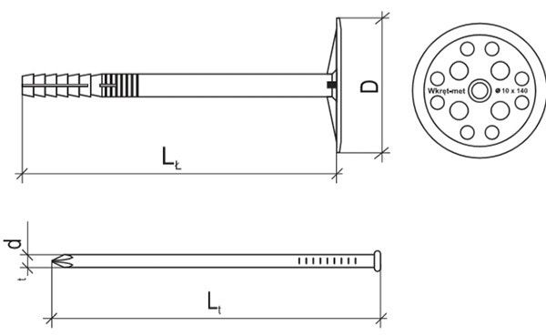 Дюбель для крепления термоизоляции Wkret-Met LIT - схема, чертеж