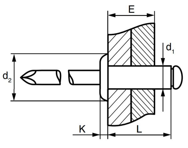 Заклепка вытяжная алюминий/алюминий со стандартным бортиком схема