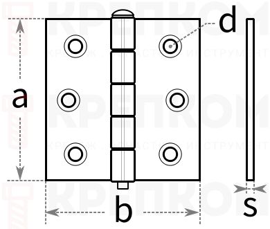 Петля дверная с вынимаемым штифтом - схема, чертеж