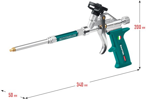 Пистолет для монтажной пены разборный Extreme Kraftool 06800 - размеры