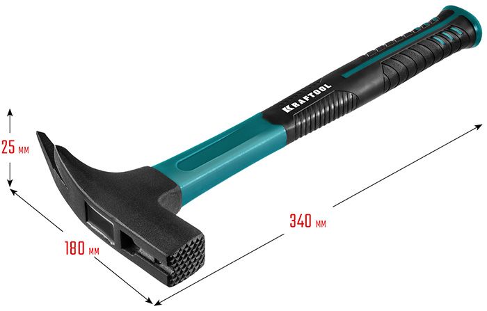 Молоток кровельщика 600 г Fiberglass Kraftool 20182 - размеры
