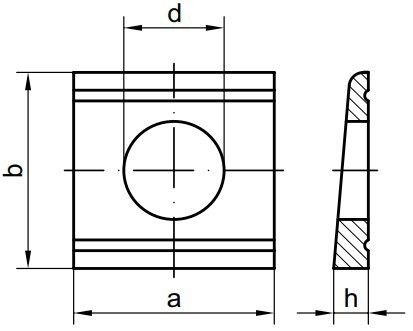 Шайба косая (клиновая) с углом наклона 14% DIN 435 - чертеж, сехма