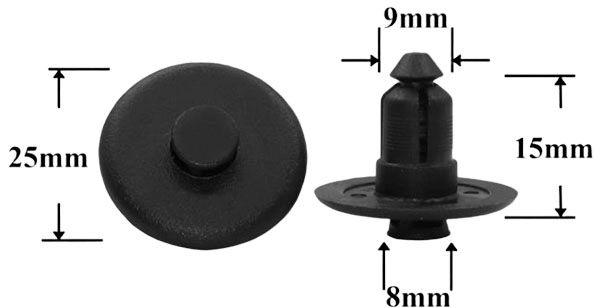 Клипса автомобильная крепежная с нажимным штырьком AS-1267 - схема