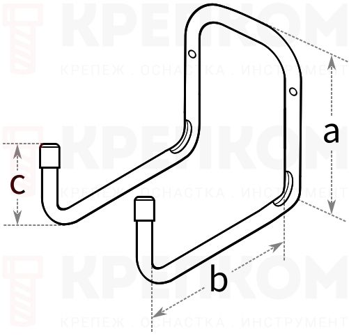 Крюк двойной гаражный тип U Domax - схема, чертеж