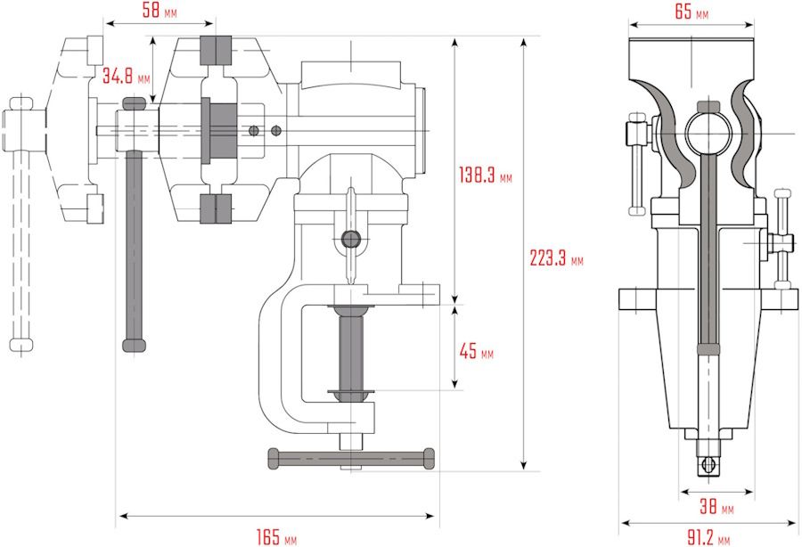 Тиски Kraftool 32714-65 размеры