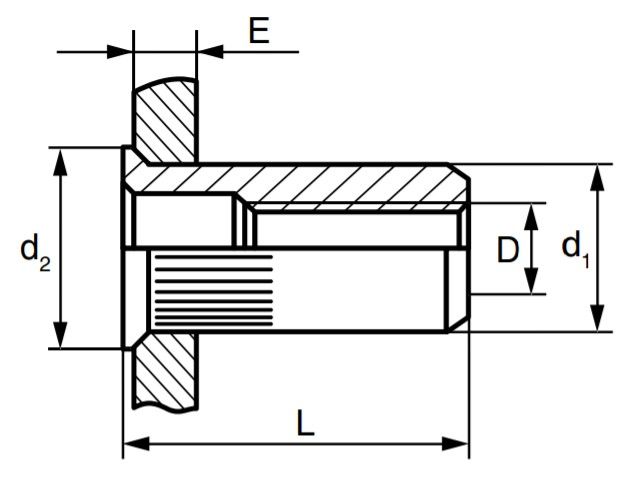 Резьбовая заклепка с уменьшенным бортиком и насечками - схема