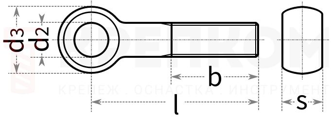 Болт с ушком DIN 444 (тип B) - схема, чертеж