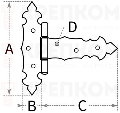Петля декоративная Domax ZTD 100C - схема, чертеж