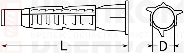 Дюбель распорный универсальный тип U с бортом - схема, чертеж