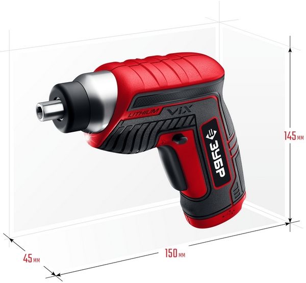 Отвертка аккумуляторная ЗУБР Мастер ViX ЗО-Е-3.6 Ли - размеры