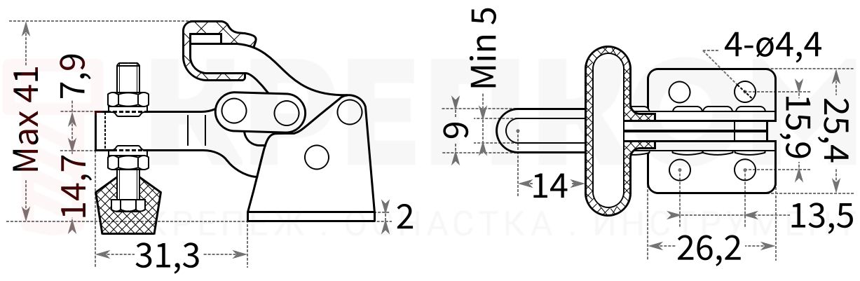 Прижим рычажный вертикальный 24116 - схема