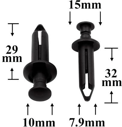 Клипса автомобильная крепежная с нажимным штырьком AS-069 - размеры