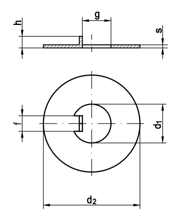Стопорная шайба DIN 432 с наружным выступом - чертеж, схема
