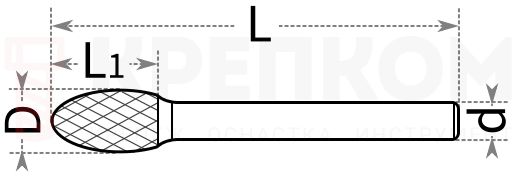 Борфреза твердосплавная UC Nano Blue Профоснастка №748, форма E - схема